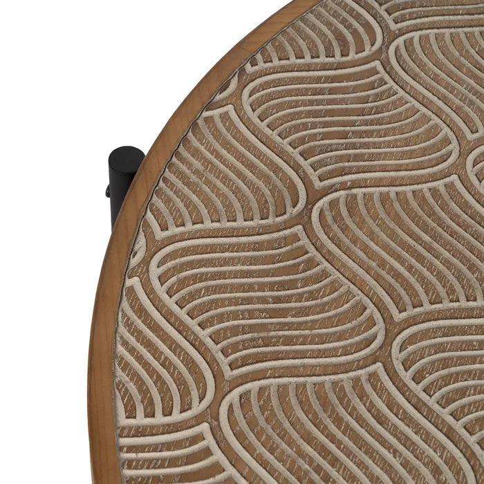 MONTSEL - Mesa de centro en metal y madera, acabado natural y negro, 89 x 89 x 42,50 cm