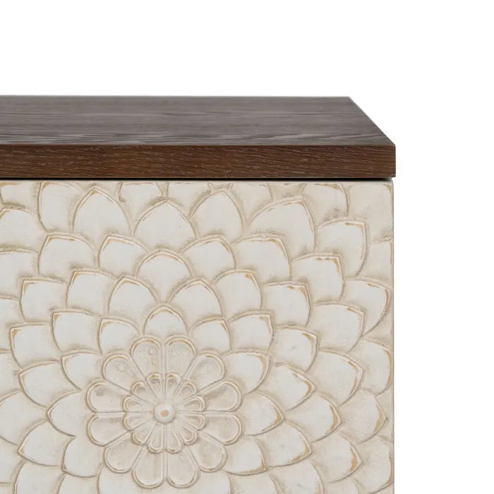 BOSA - Aparador tallado blanco marrón MDF madera 135 cm