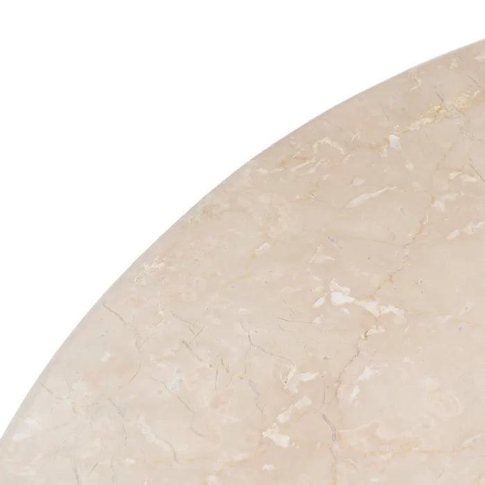 LERMA - Mesa de comedor redonda de mármol crema y madera de mango 120 cm