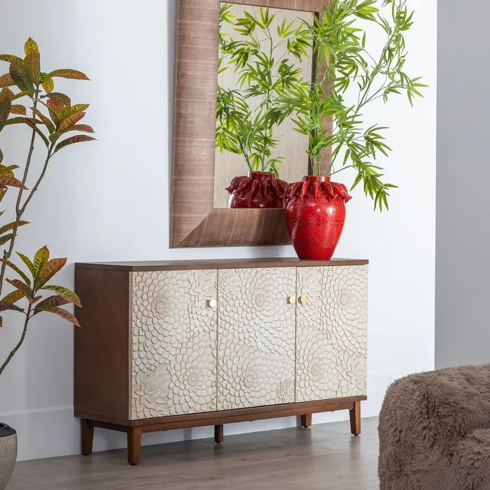 BOSA - Aparador tallado blanco marrón MDF madera 135 cm