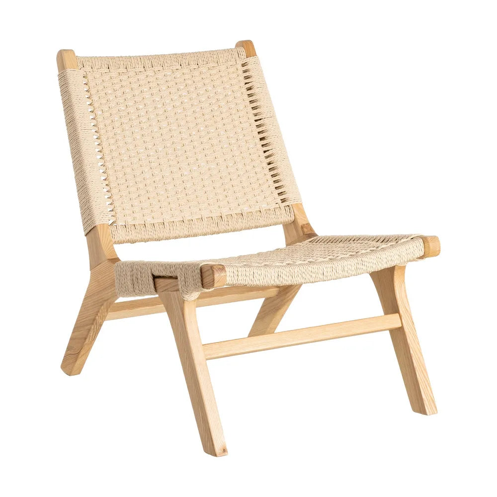 BRIONES - Silla relax de madera natural con asiento trenzado