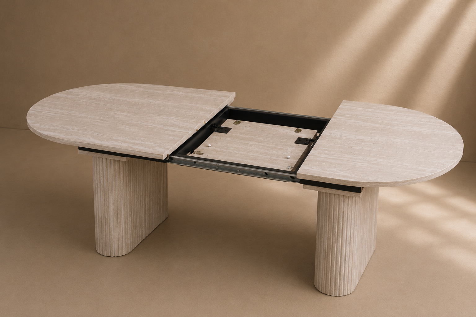 ALBESA - Table à manger extensible effet travertin 180/220 cm – Ovale moderne