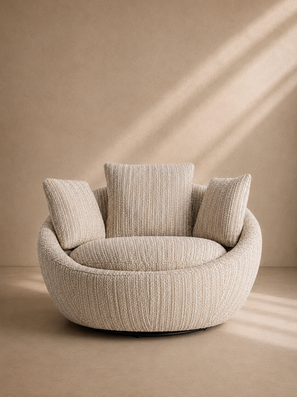 STORO - Sillón giratorio de diseño contemporáneo en tejido jaspeado beige, confort envolvente