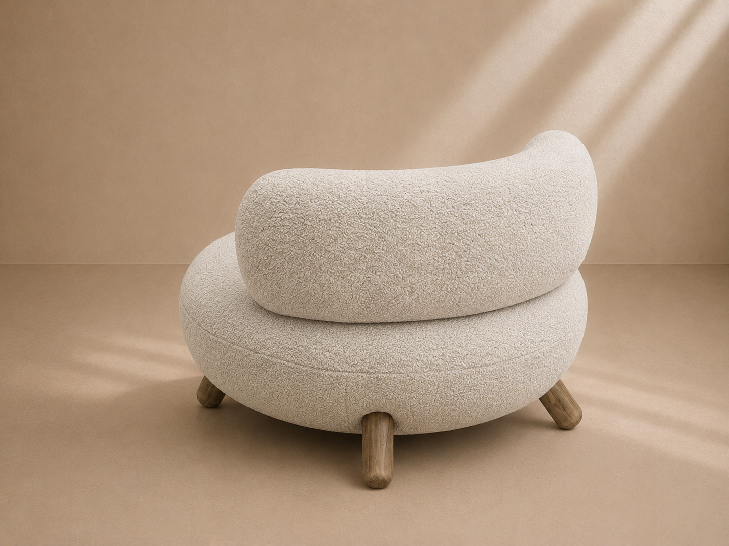CLARET - Fauteuil design bouclette beige avec pieds en bois – Confort et élégance contemporaine