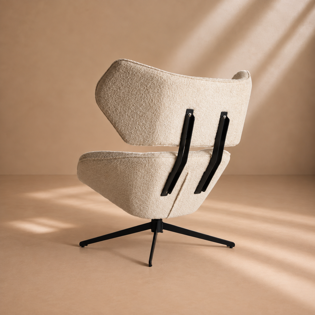 LLERA - Sillón giratorio de bouclé color crema – Diseño contemporáneo y elegante