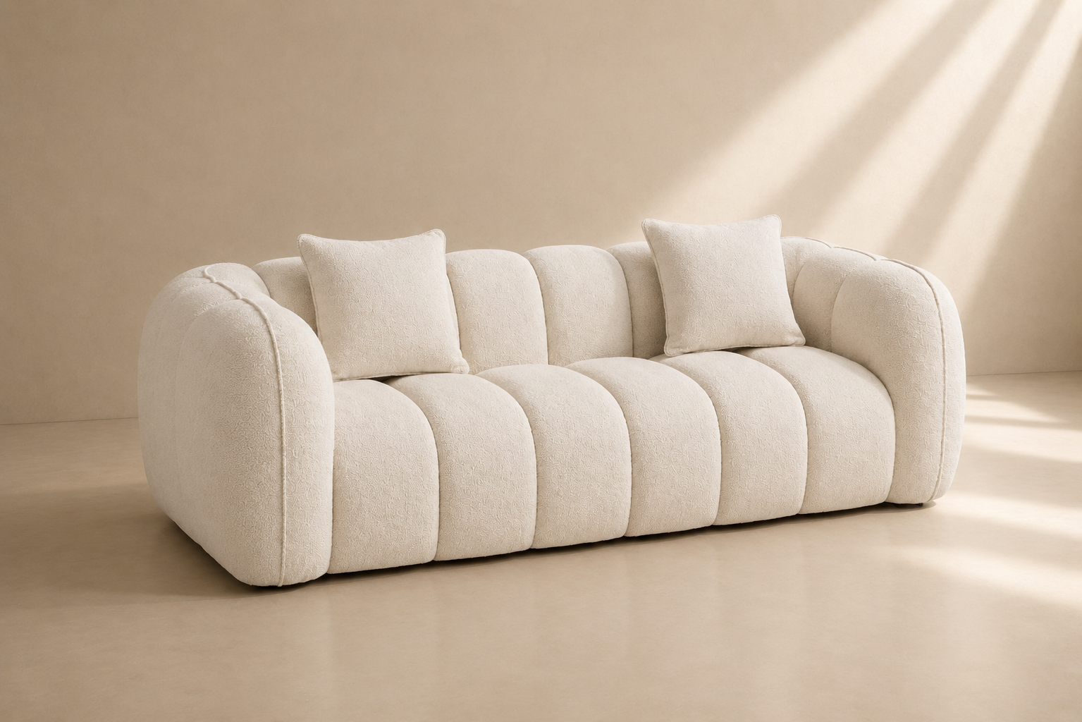 YEBES - Canapé 3 places bouclette beige – Design contemporain et confort enveloppant