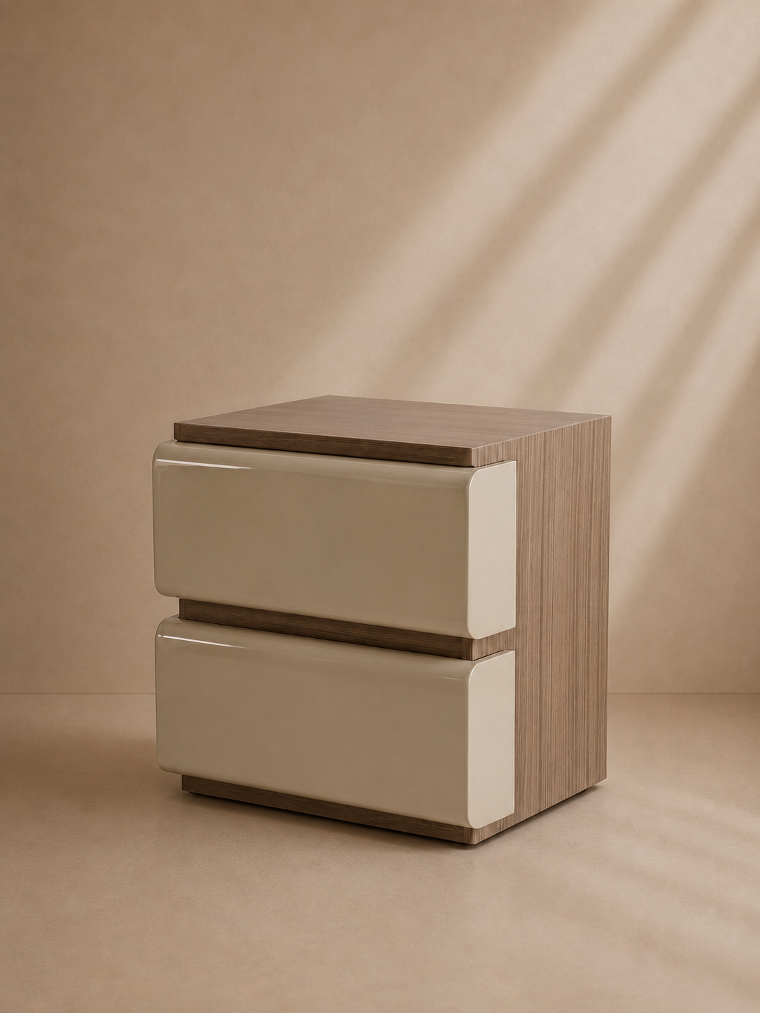 TOSSA - Table de chevet 2 tiroirs en bois de noyer et finition sable