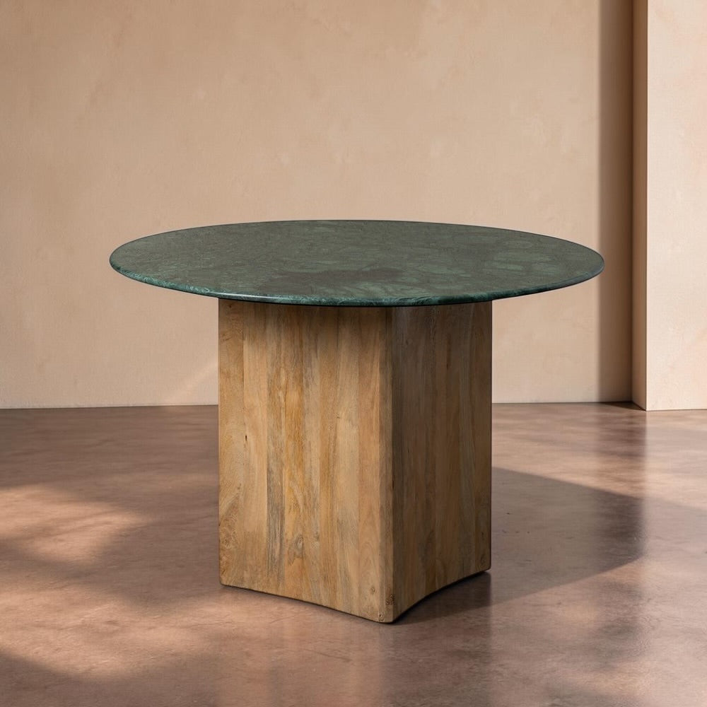 FALCES - Mesa de comedor natural verde madera mármol 115 x 115 x 76 cm