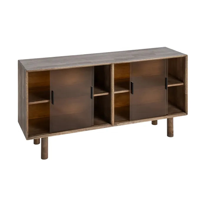 ZENIA - Aparador marrón madera cristal 160 cm