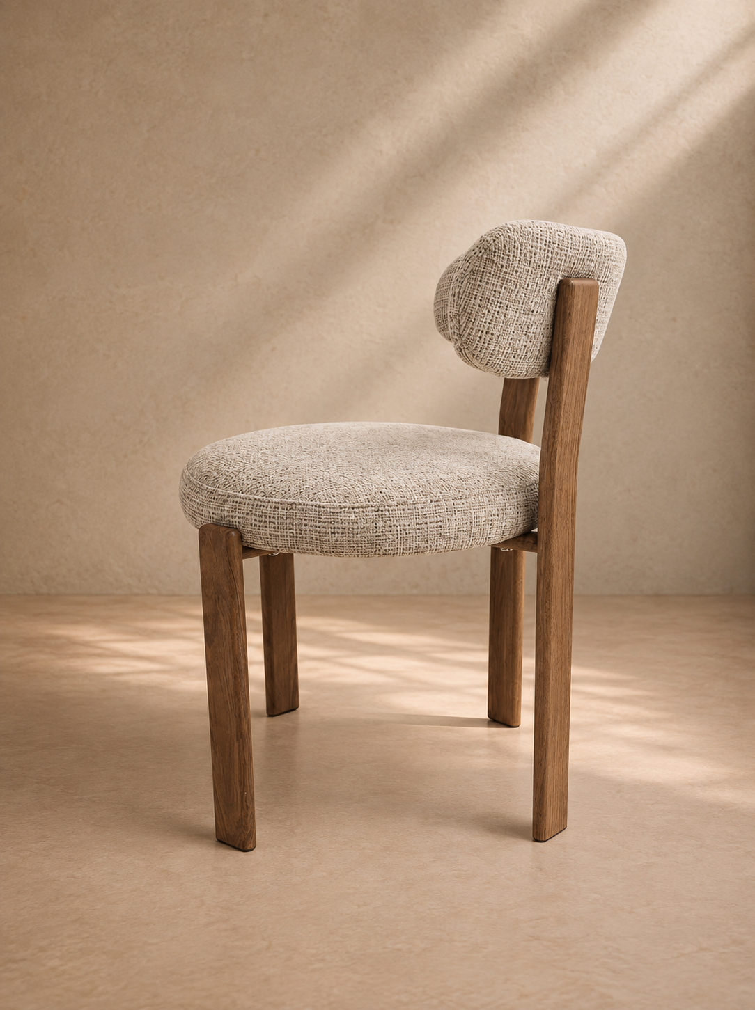 LEVI - Chaise de salle à manger en tissu beige et bois