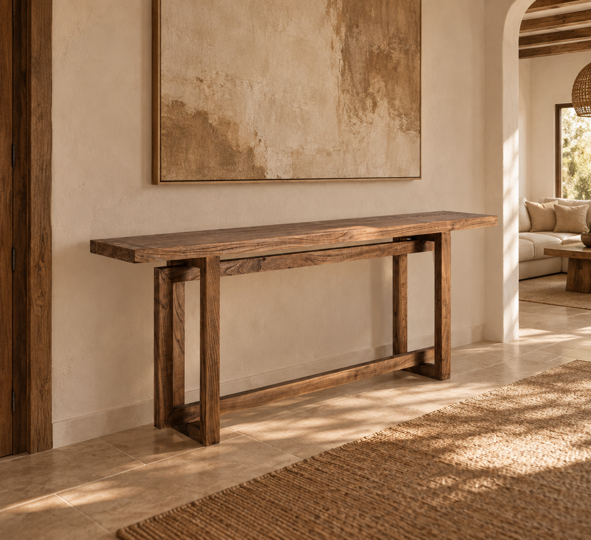 ERISTE - Consola de diseño en madera de olmo marrón 200 cm – estilo rústico y mediterráneo