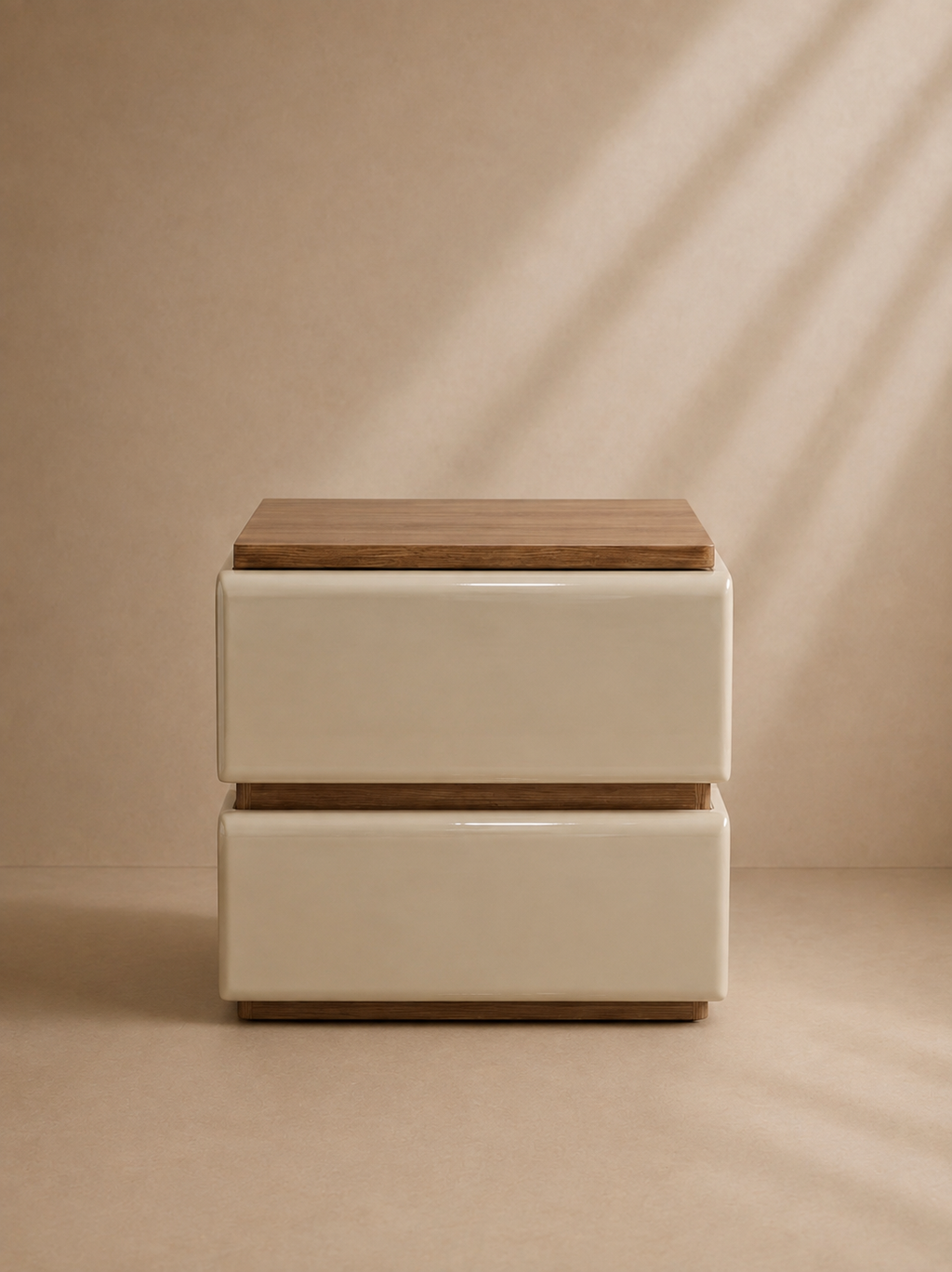TOSSA - Table de chevet 2 tiroirs en bois de noyer et finition sable