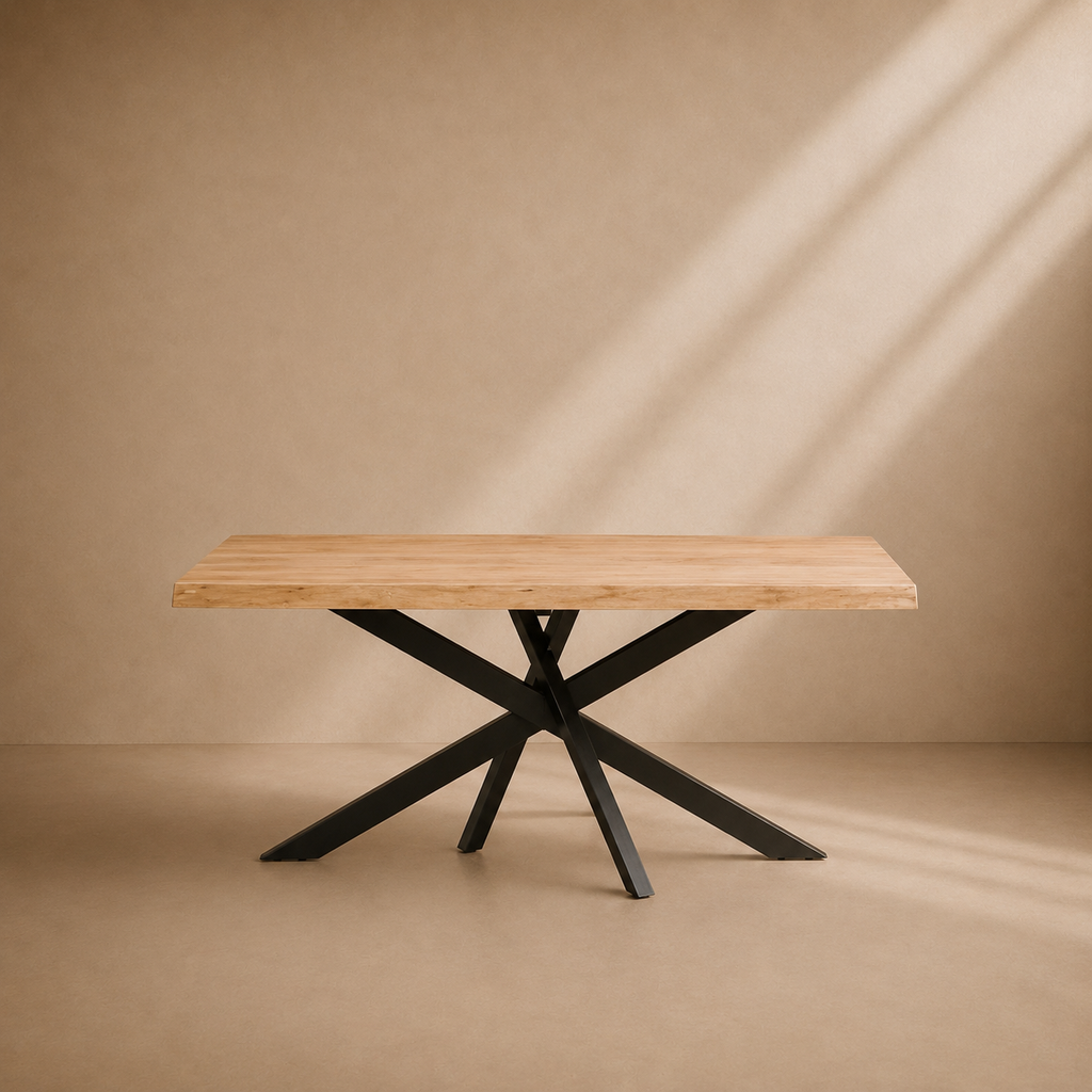 OREA - Mesa de comedor de acacia y metal negro 180 x 90 cm