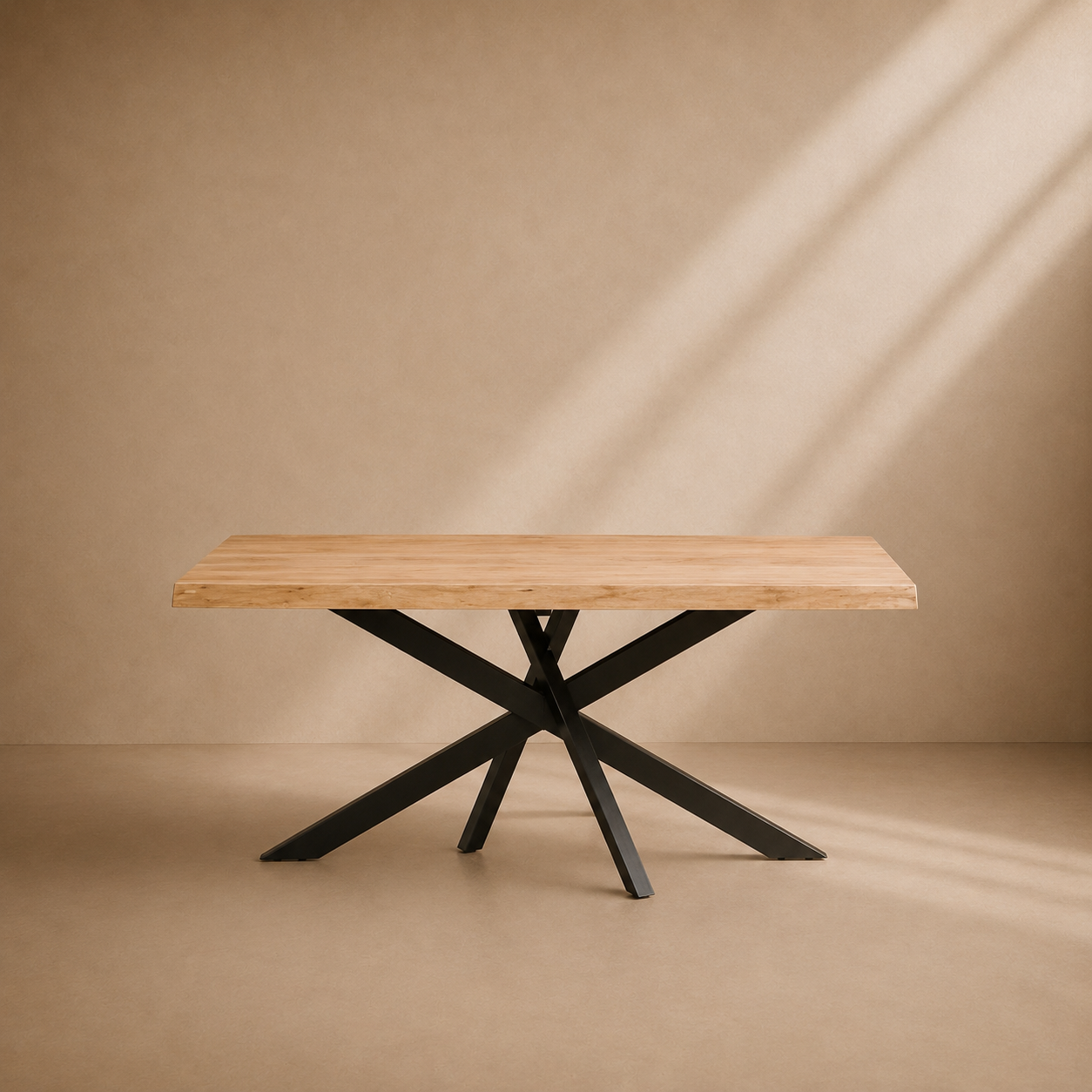 OREA - Mesa de jantar em acácia e metal preto 180 x 90 cm