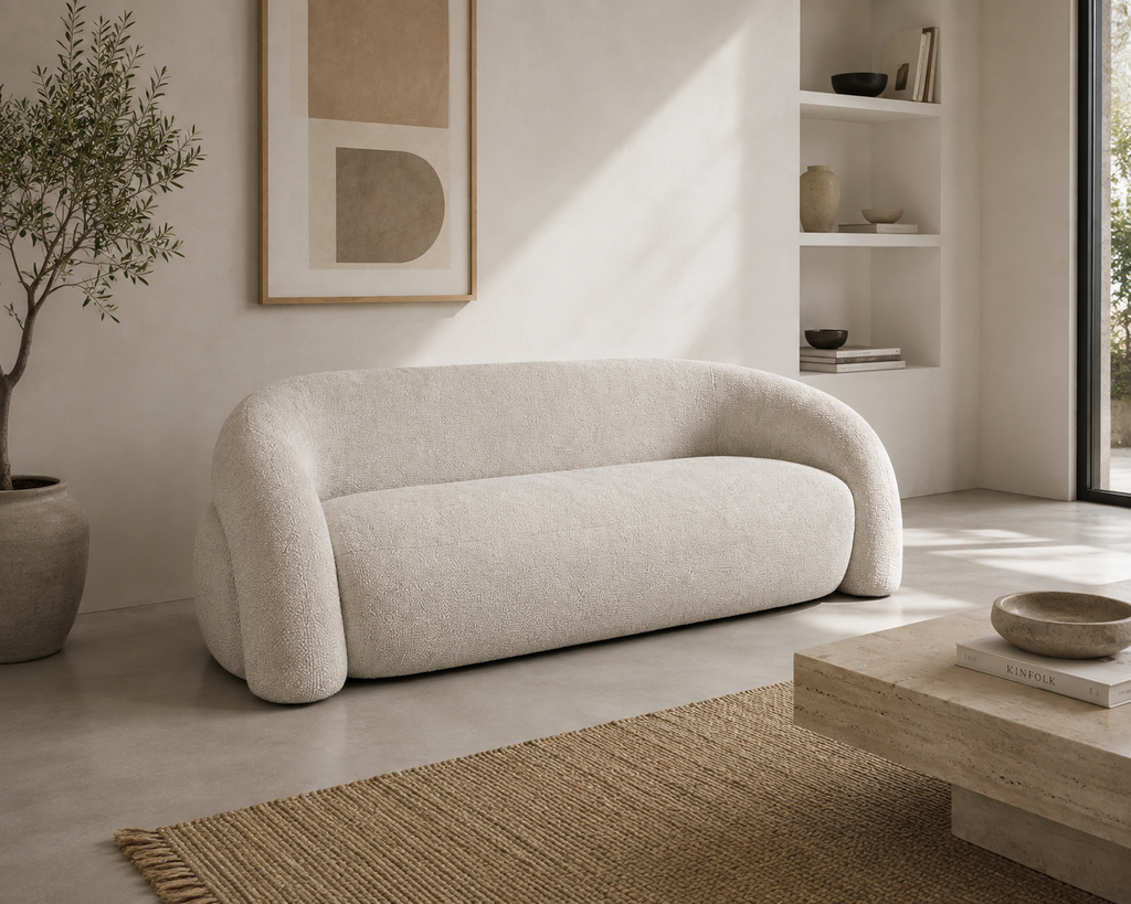 ARANO - Canapé 3 places en chenille beige - pour salons, hôtels