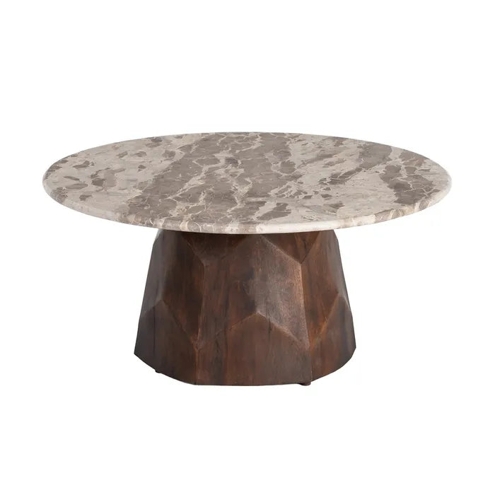MURTOSA - Mesa de centro de madera y mármol para salón 90 x 90 x 40 cm
