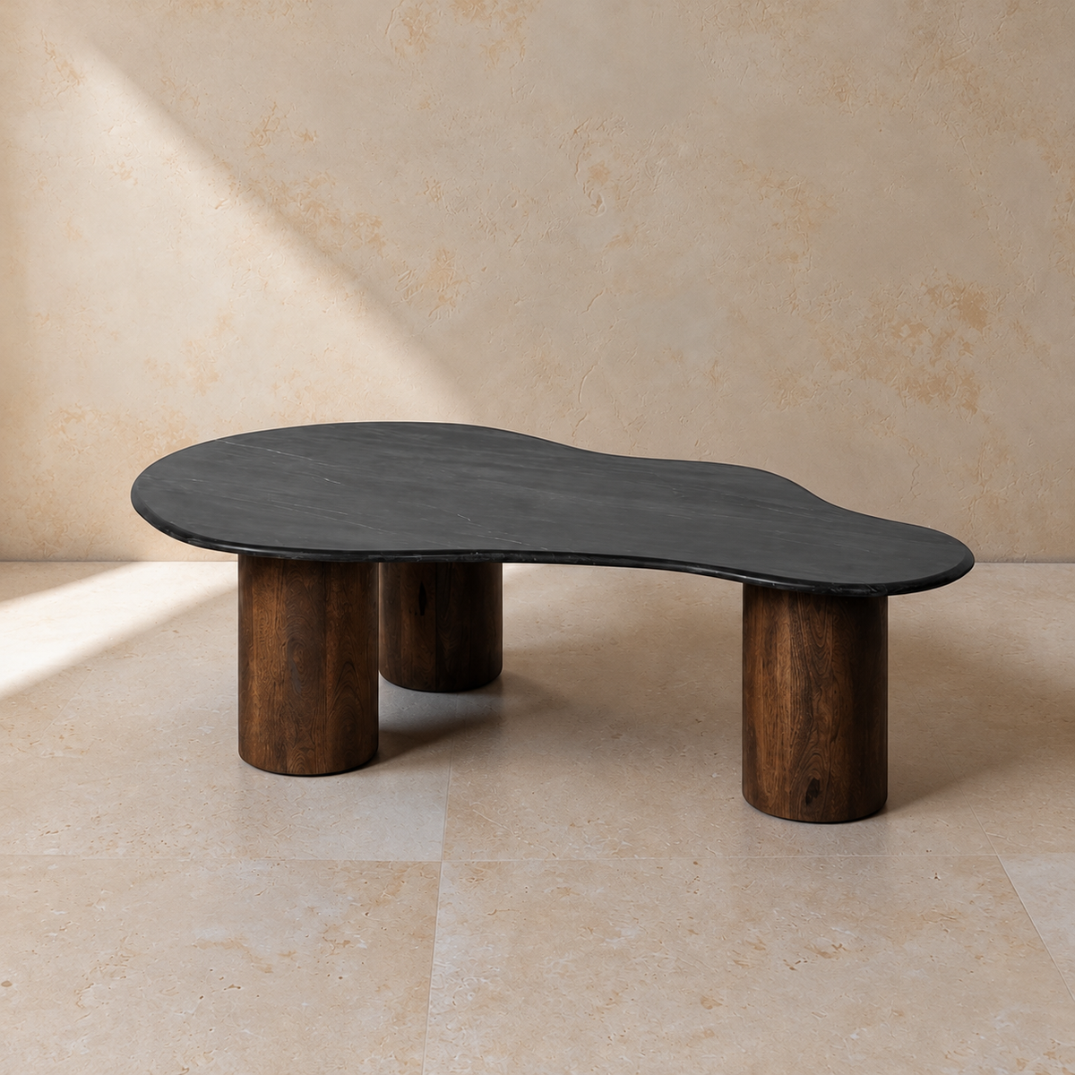 SERTA - Mesa de centro negro-marrón mármol/madera 135 x 80 x 37 cm