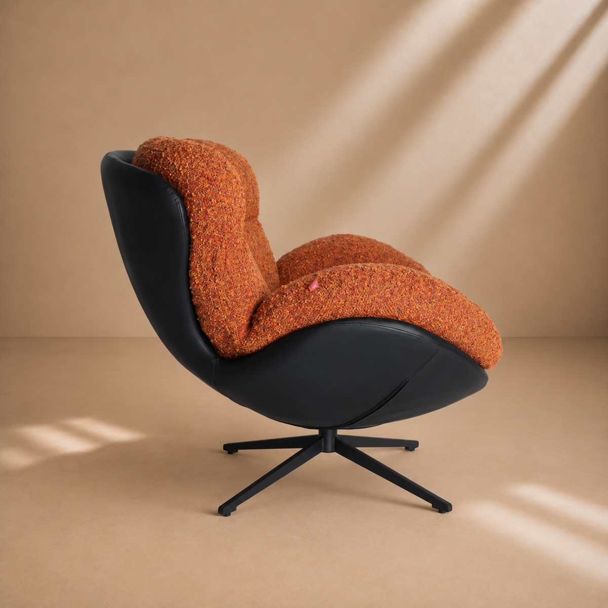 LILLO - Sillón giratorio naranja y negro de poliéster – Diseño contemporáneo