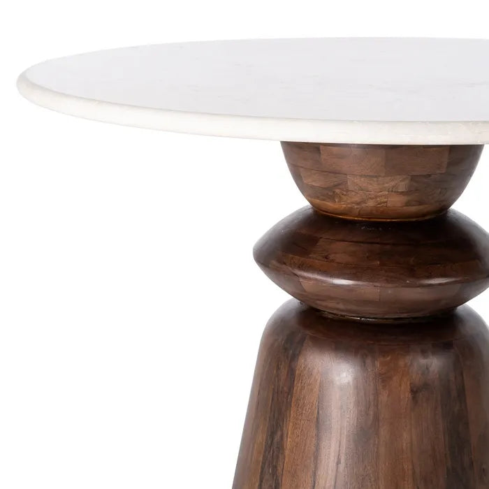 MENDAVIA - Mesa de comedor redonda de mármol y madera de mango de 120 cm