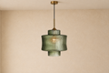 SCILLA - Suspension en verre vert et fer doré 45 cm