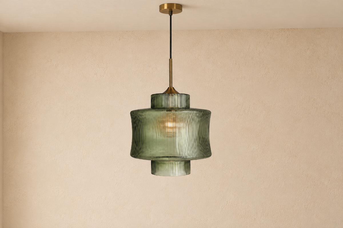 SCILLA - Suspension en verre vert et fer doré 45 cm