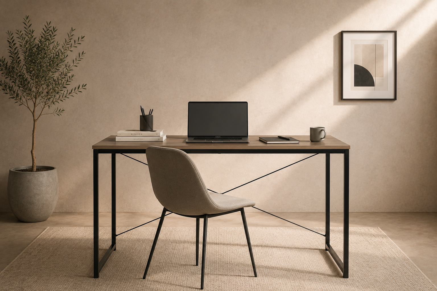 NOJA - Bureau design industriel 120 cm – Bois naturel & métal noir