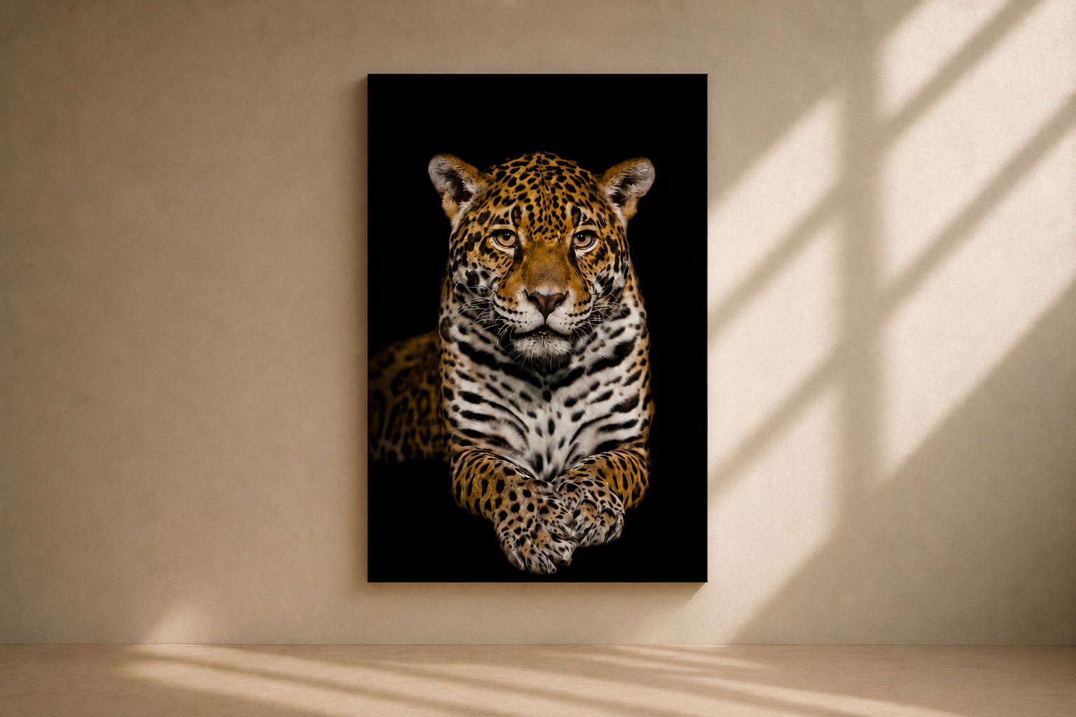 ARAI - Cadre verre imprimé Léopard – Fond noir 80 x 120 cm