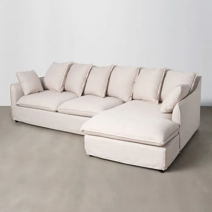 URDA - Sofá chaise longue de 3 plazas beige en poliéster y lino de 252 cm – Confort y estilo contemporáneo