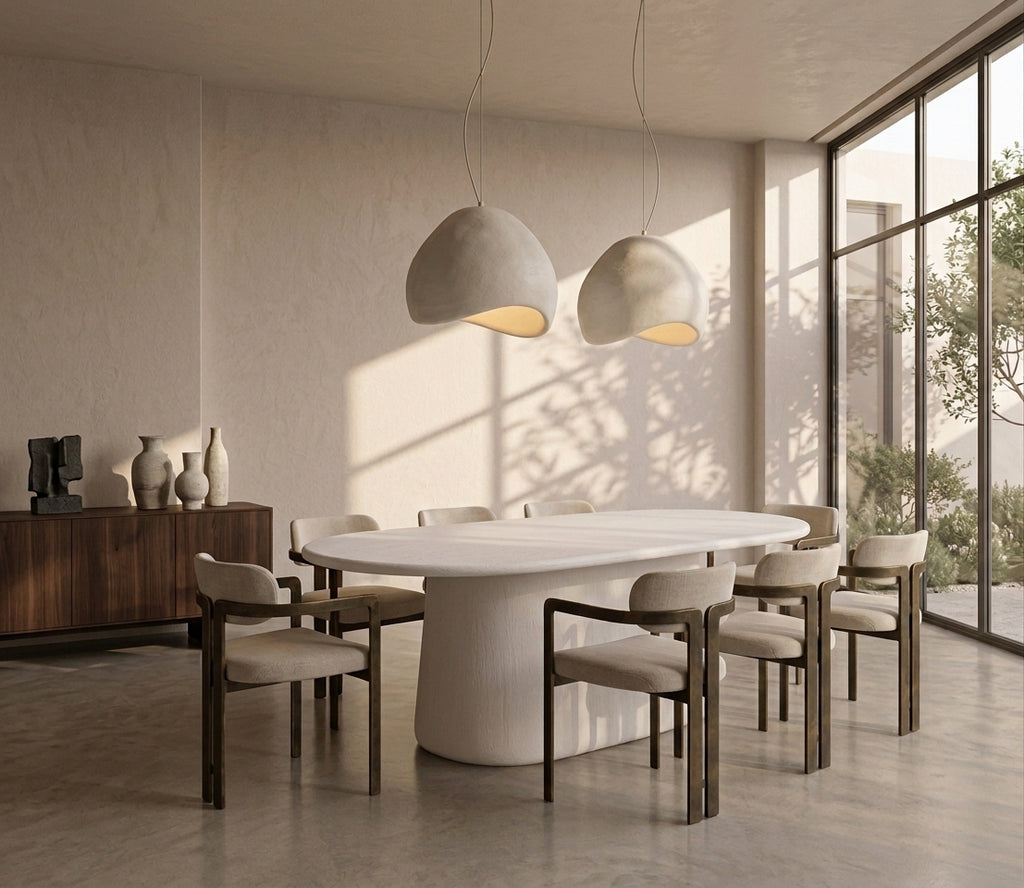 MONTGRI - Mesa de comedor de diseño ovalada en madera de mango blanquecina de 200 cm (8 personas)