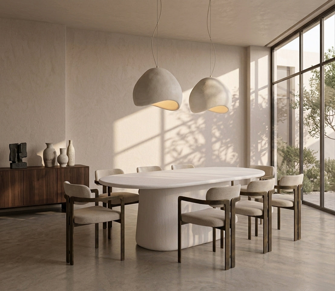 MONTGRI - Mesa de comedor de diseño ovalada en madera de mango blanquecina de 200 cm (8 personas)