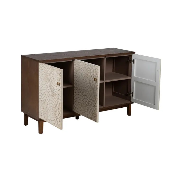 BOSA - Aparador tallado blanco marrón MDF madera 135 cm