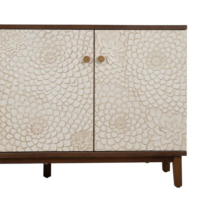 BOSA - Aparador tallado blanco marrón MDF madera 135 cm
