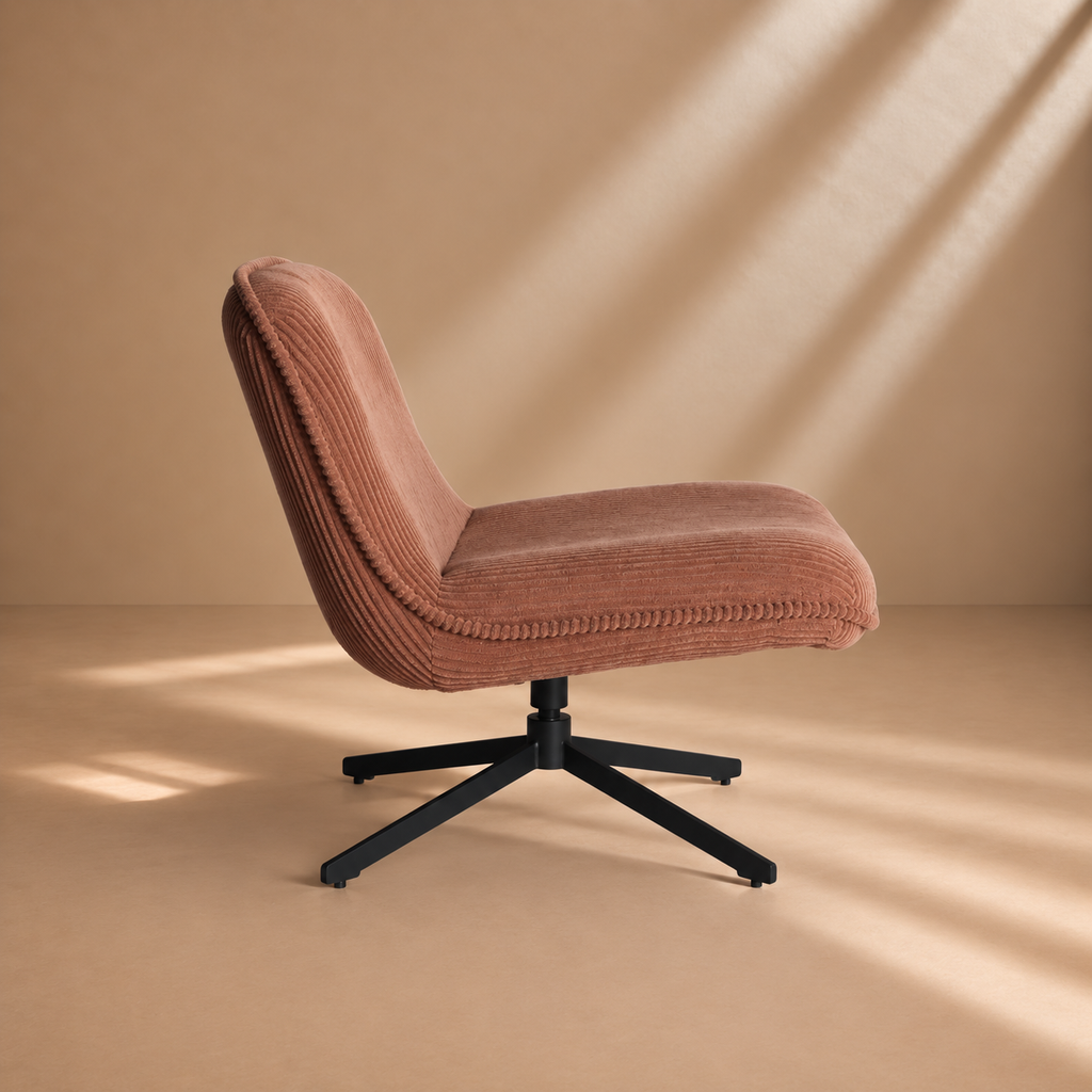 SUANO - Fauteuil pivotant en tissu côtelé terracotta – Design et confort