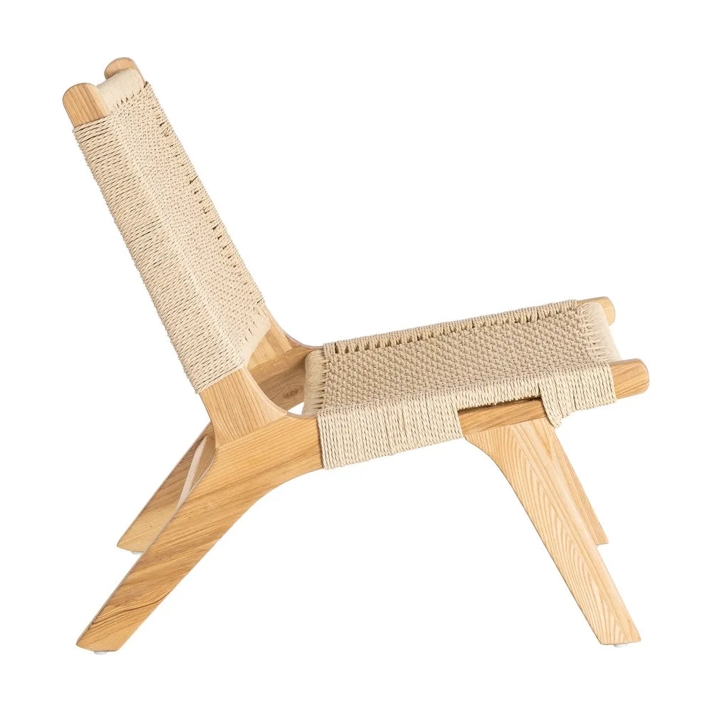 BRIONES - Silla relax de madera natural con asiento trenzado