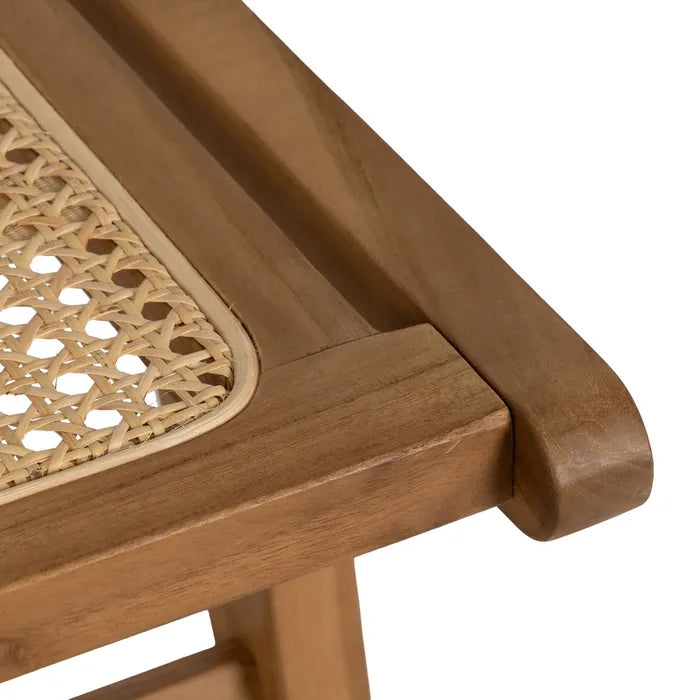 CASTELNOU - Sillón de madera natural con respaldo de ratán trenzado