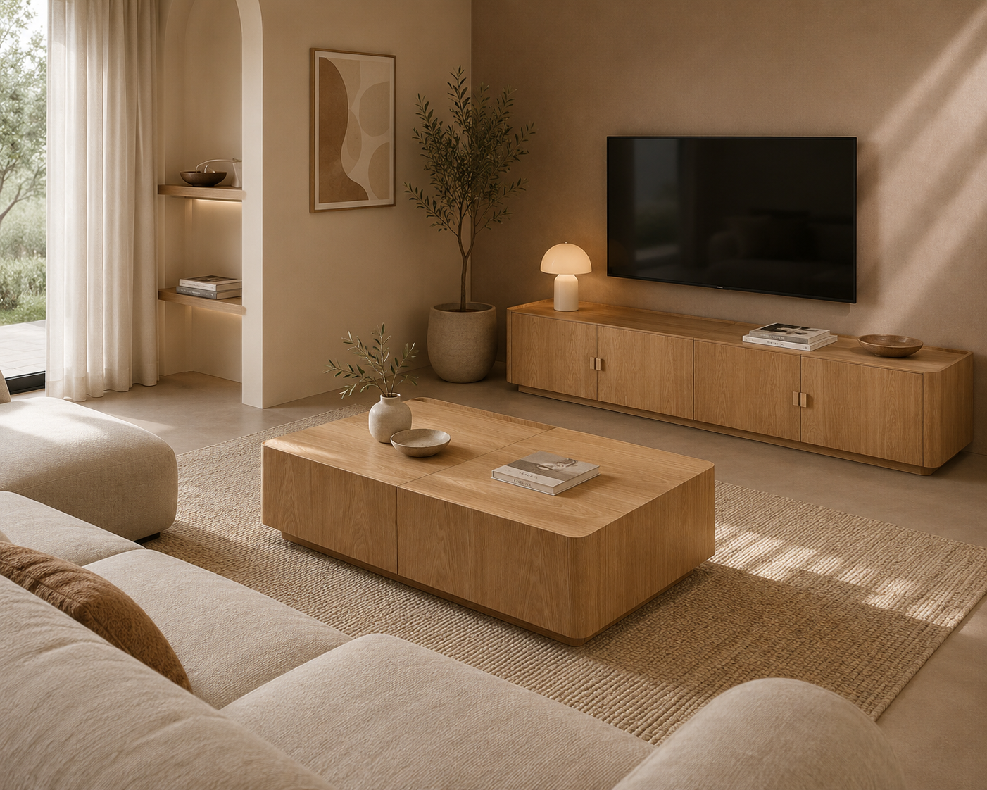 AINSA - Table basse avec rangement en bois effet chêne 120 x 70 cm