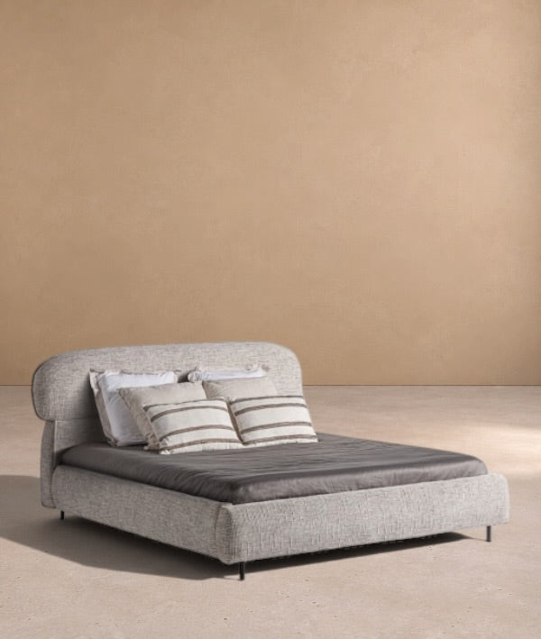 RUESTA - Cama tapizada gris texturizado 187 x 231 cm