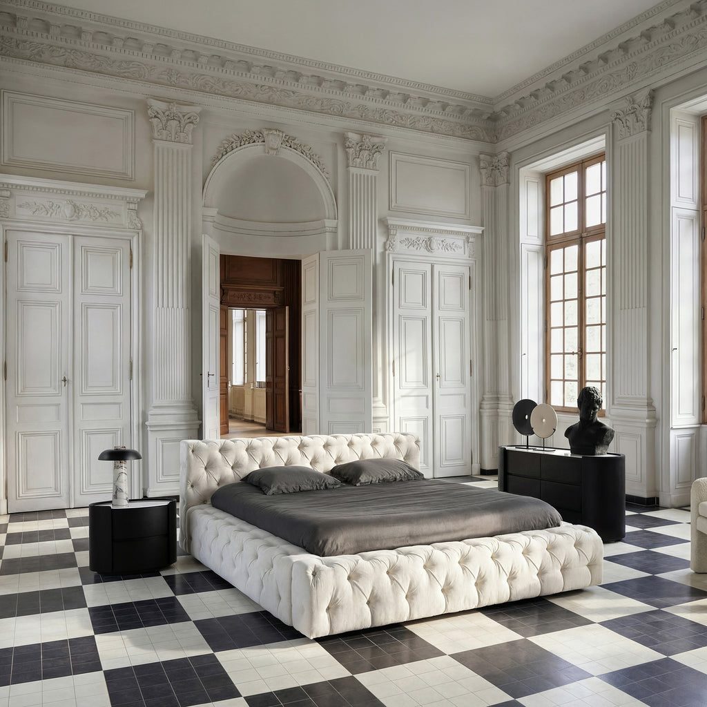 MURILLO - Cama capitoné beige 225 x 245 cm