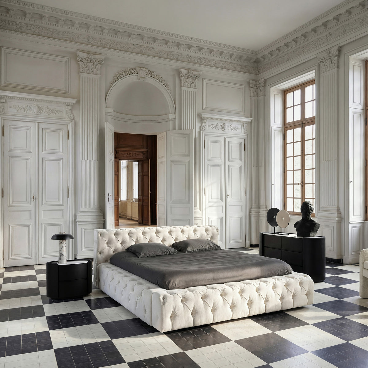 MURILLO - Cama capitoné beige 225 x 245 cm