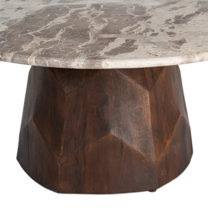 MURTOSA - Mesa de centro de madera y mármol para salón 90 x 90 x 40 cm