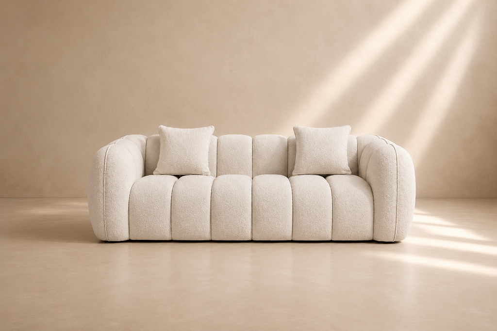 YEBES - Canapé 3 places bouclette beige – Design contemporain et confort enveloppant