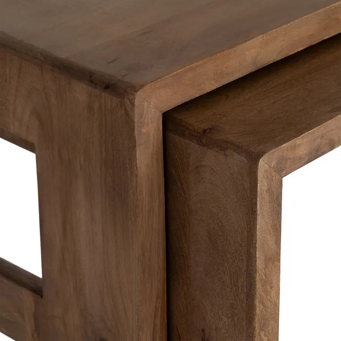 LUCERAM - Conjunto de 2 mesas de centro pequeñas de madera de mango 140 x 70 x 40,50 cm