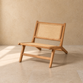 CASTELNOU - Sillón de madera natural con respaldo de ratán trenzado