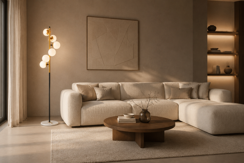 ALORA - Candeeiro de Pé Design em Mármore e Vidro – Elegância Contemporânea