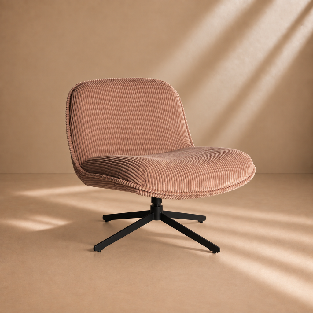 SUANO - Fauteuil pivotant en tissu côtelé terracotta – Design et confort