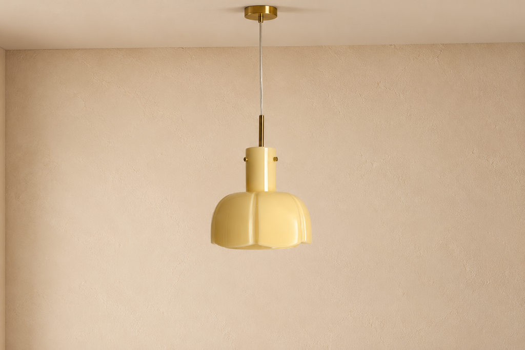 CISTERNINO - Suspension en verre jaune et fer doré 36 cm
