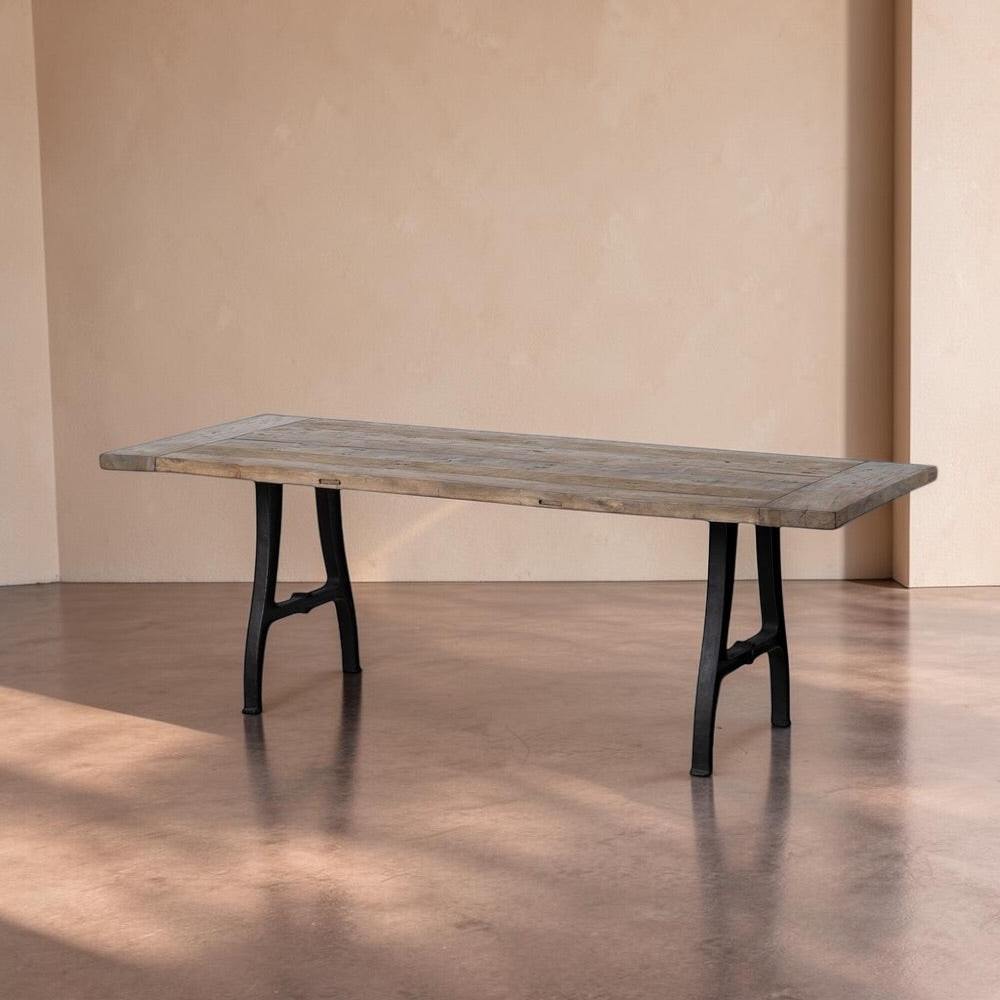 AUTOIRE - Mesa de comedor natural negro madera hierro 220 x 90 x 76 cm