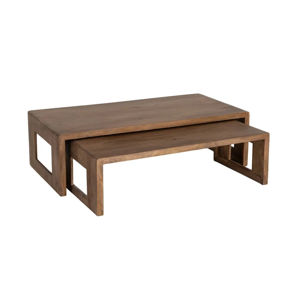 LUCERAM - Conjunto de 2 mesas de centro pequeñas de madera de mango 140 x 70 x 40,50 cm