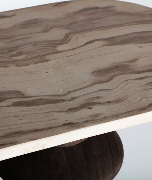 MASIAS - Consola de diseño en madera de mango y mármol beige 133 cm