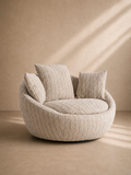 STORO - Sillón giratorio de diseño contemporáneo en tejido jaspeado beige, confort envolvente